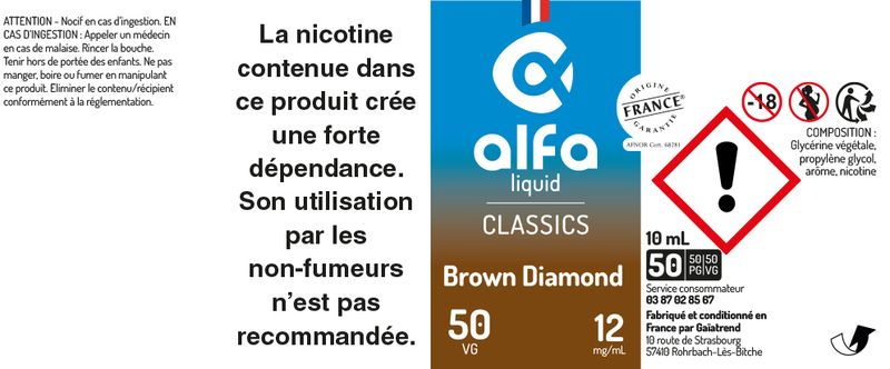 étiquette Brown Diamond Alfaliquid 50vg